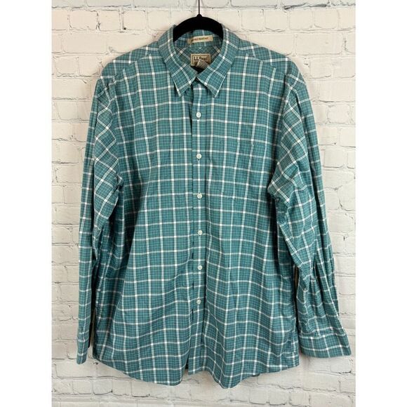 L.L. BEAN blue white check cotton wrinkle resistant mens dress shirt size L - Picture 1 of 8